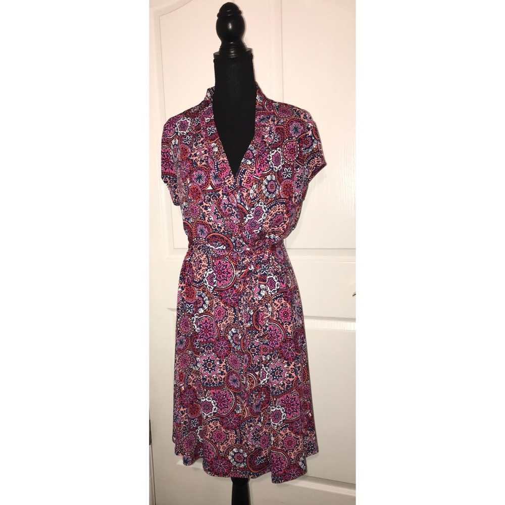 Colorful Liz Claiborne Mock Wrap Career Dress Sz L